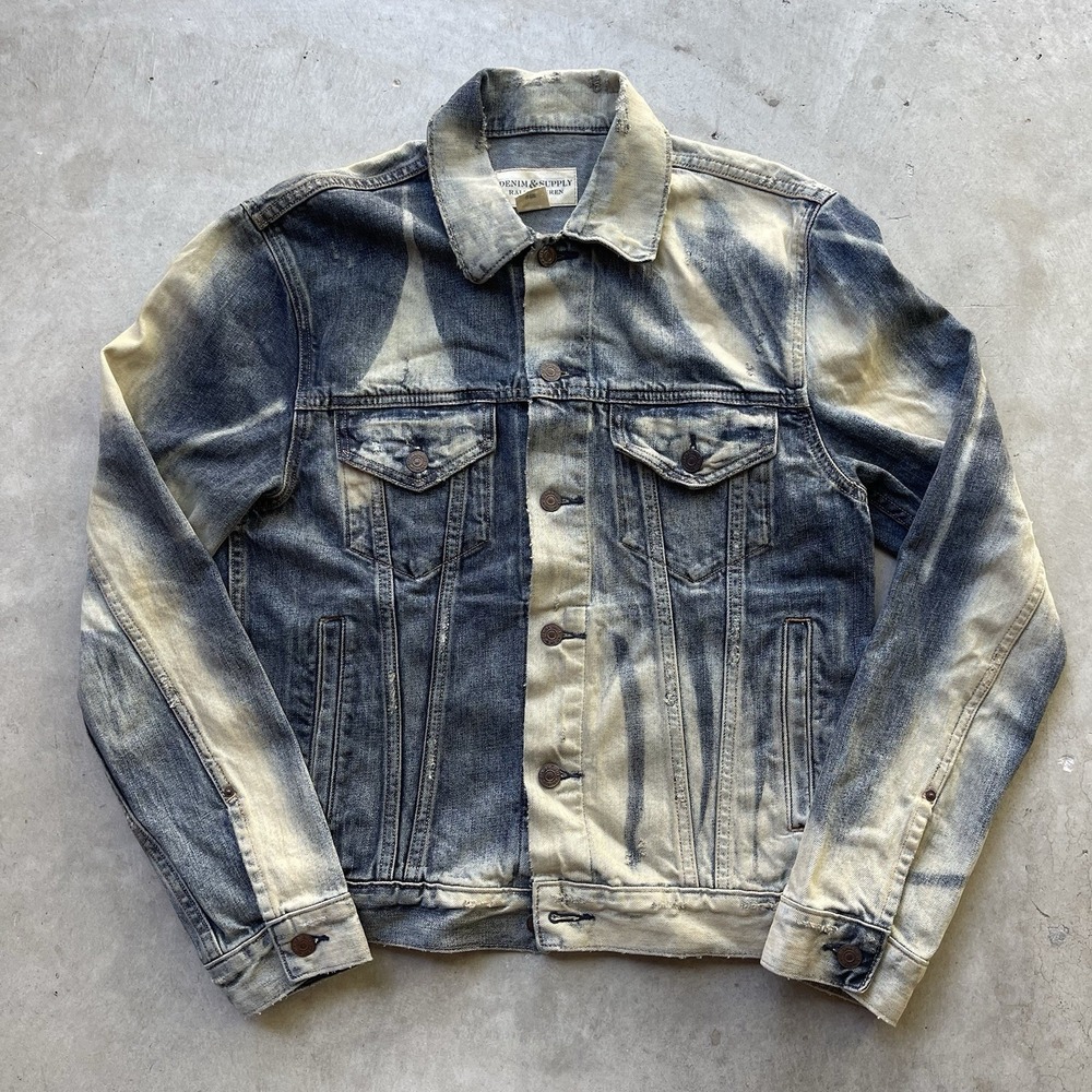 Ralph Lauren Denim Supply Bleached Eagle Distressed Jean Jacket Large Grunge Y2k